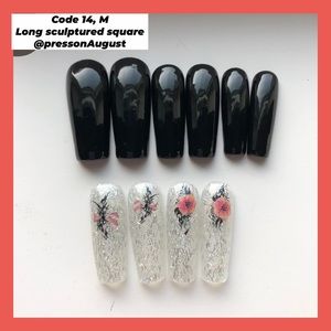 Flowers press on nails | gel press on | High quality | long square | code 14